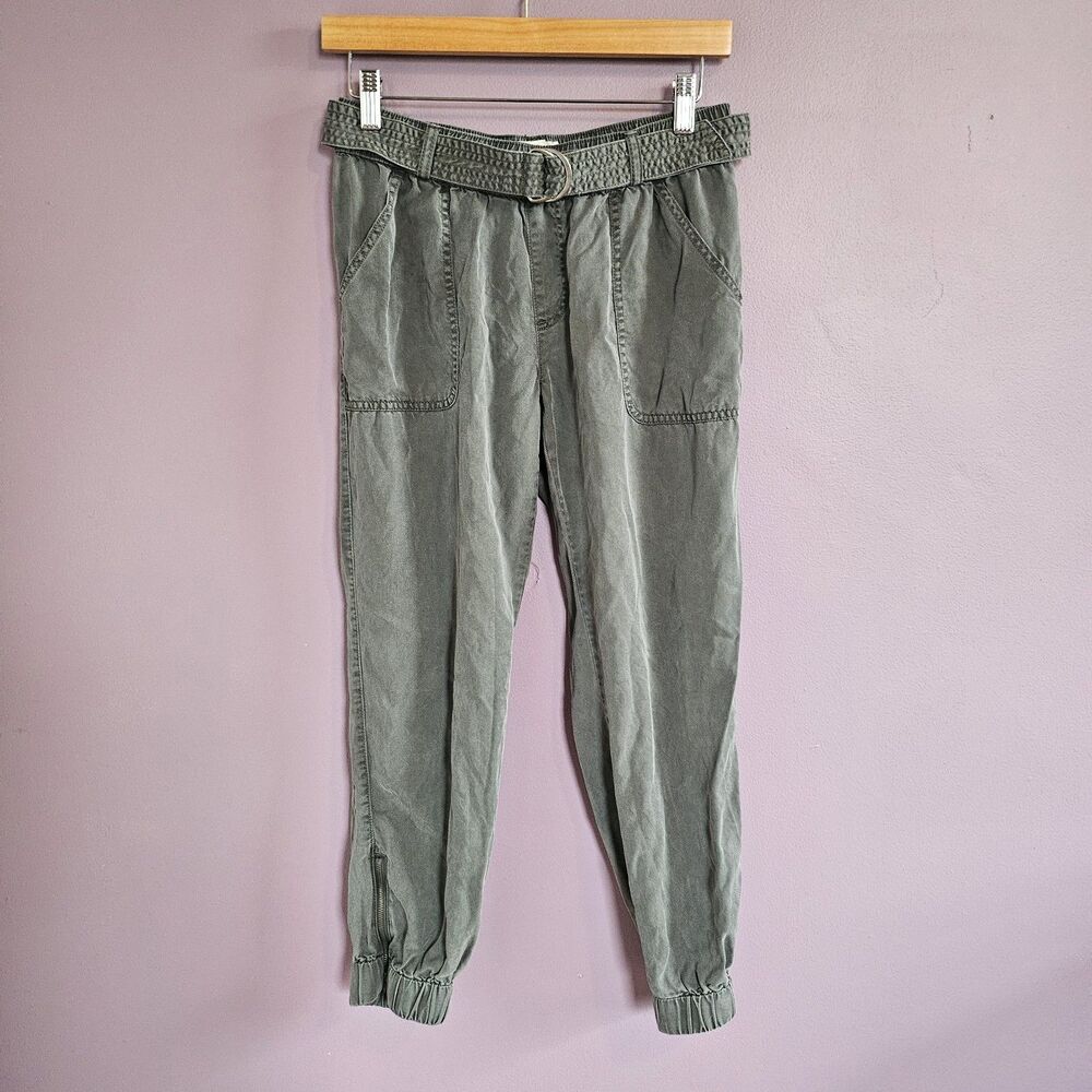 Nicole Miller Green Mid Rise Slouchy Indie Pull On Belted Jogger Ankle Pants